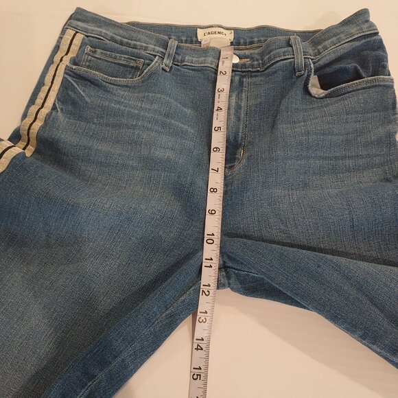L'Agence Sada Hi-Rise Cropped Slim Dover Side Striped Raw Hem Jeans Size 32 - Picture 6 of 10